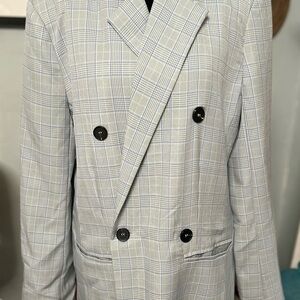 Women’s Nova Elegant Gray Plaid Double-Breasted Blazer